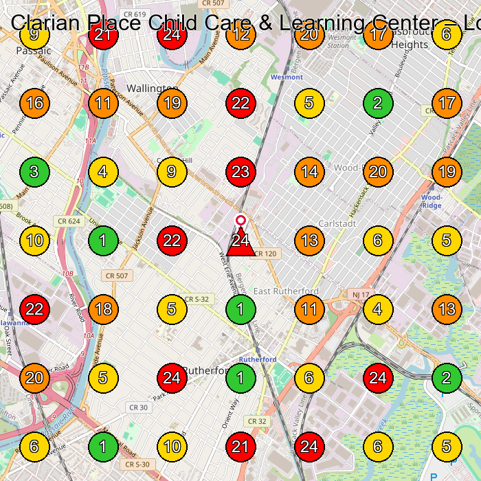 Clarian Place Child Care & Learning Center Day Care Center GeoGrid ranking map for Carlstadt NJ